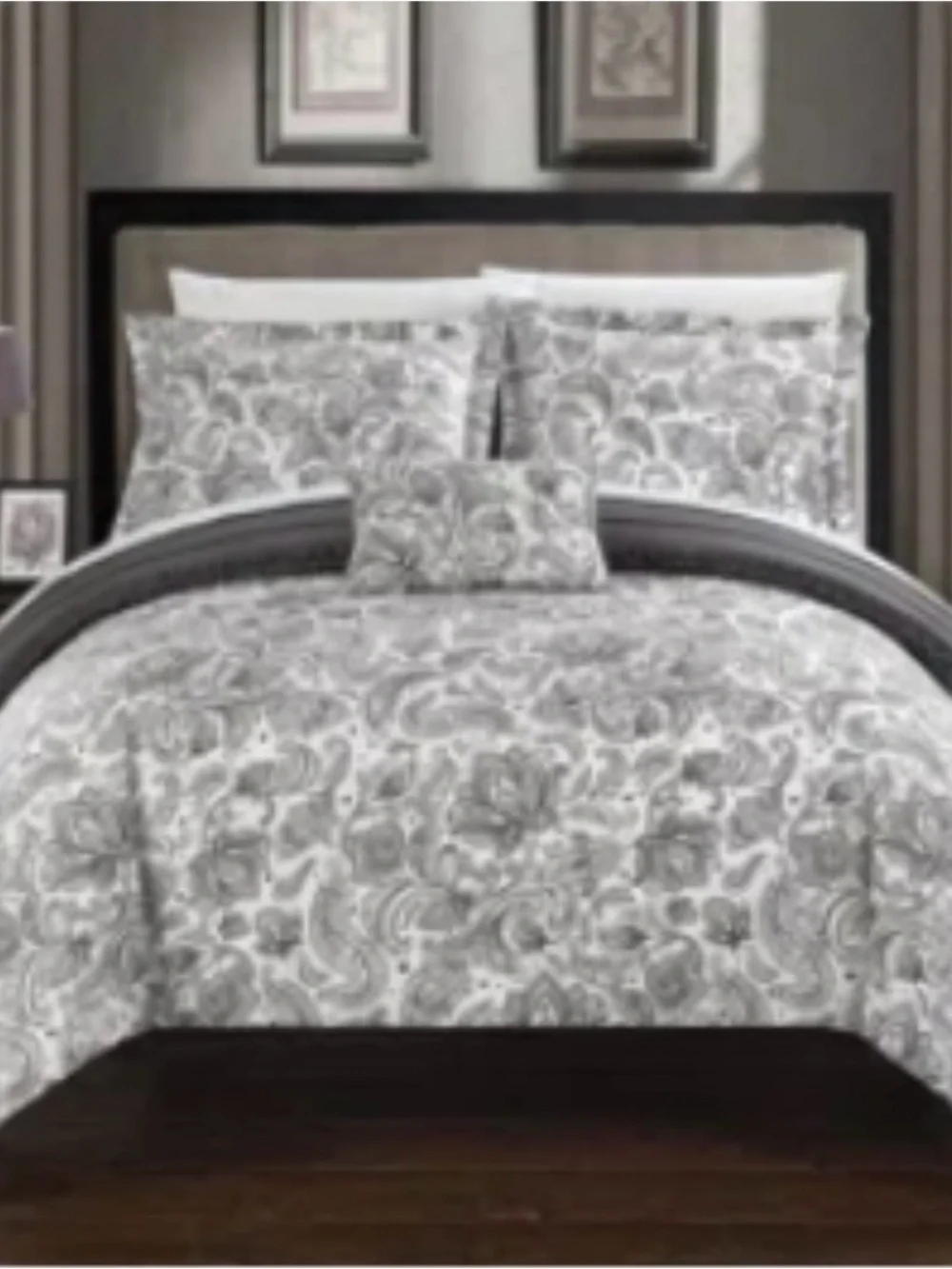 Gray Floral Paisley Reversible King Size Duvet Cover Set